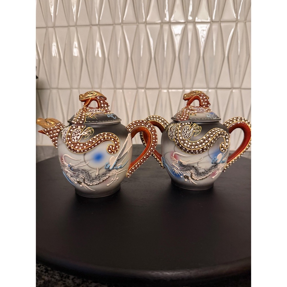 Vintage Dainan Dragonware Moriage Hand Painted Creamer and Sugar Set